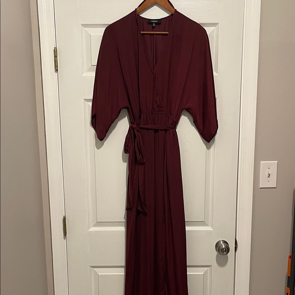 Aakaa Deep Burgundy Wrap  Maxi Dress Medium